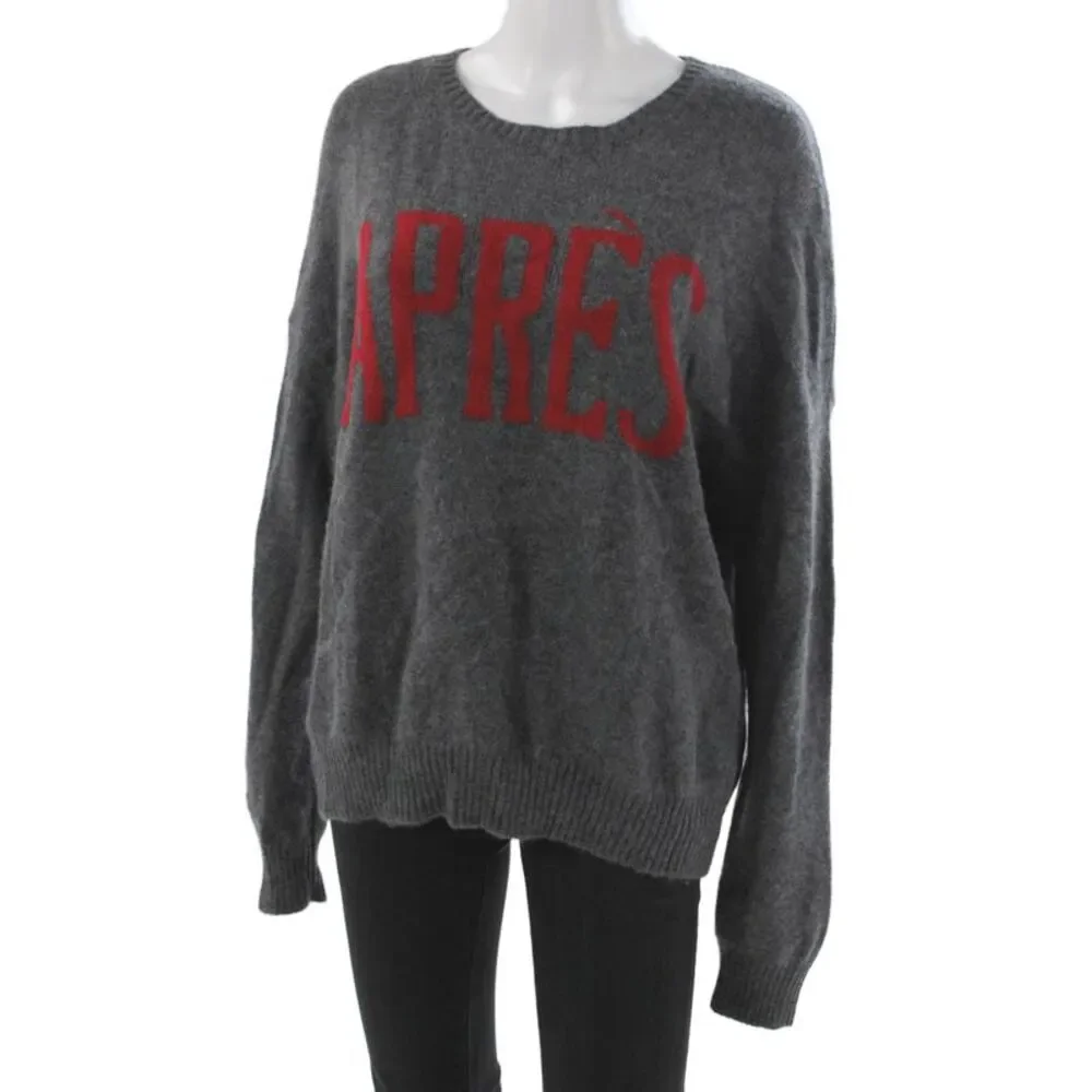 T Tahari Women Pullover Cashmere Sweater Gray Crew Neck Long Sleeve Size S